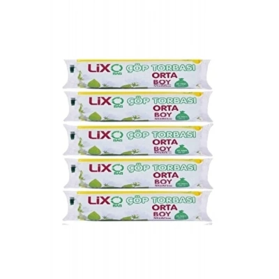 Orta Boy Çöp Torbası 55 x 60 cm 20 Li Rulo x 5 Paket = 100 Adet (Mavi)