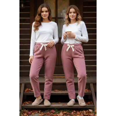 Peluşlu pijama alt somon nr