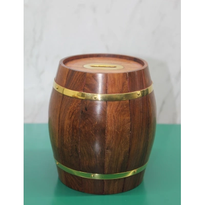 Pirinç Ahşap Fıçı Kumbara
