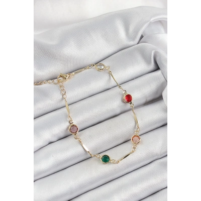 Pirinç Asorti Model Gold Renk Zirkon Taşlı Kadın Bileklik