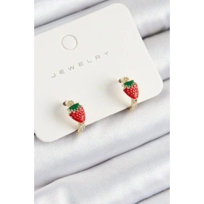 Pirinç Çilek Model Gold Renk Çocuk Küpe