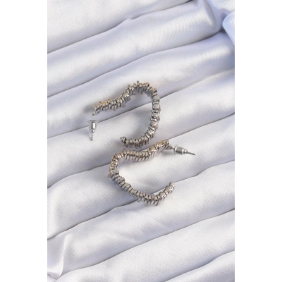 Pirinç Gold Gümüş Renkli Tırtıklı Kalp Küpe