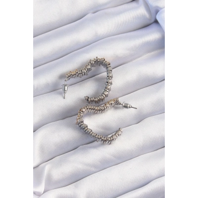 Pirinç Gold Gümüş Renkli Tırtıklı Kalp Küpe