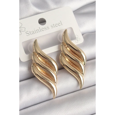 Pirinç Gold Renk 3 Sıra Dalga Model Kadın Küpe