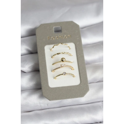 Pirinç Gold Renk 5li Yüzük Seti