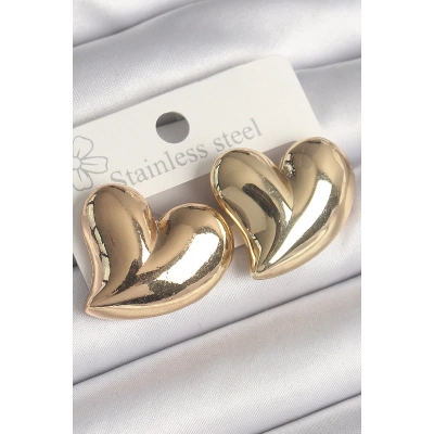 Pirinç Gold Renk Bomba Kalp Model Kadın Küpe