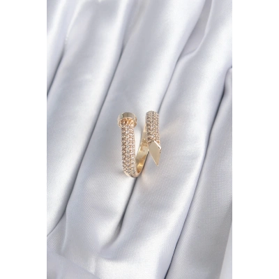 Pirinç Gold Renk Çivi Model Zirkon Taşlı Kadın Yüzük