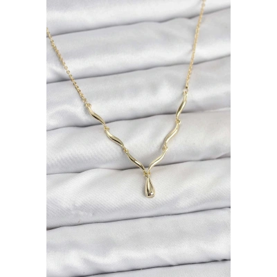 Pirinç Gold Renk Damla Model Kadın Kolye
