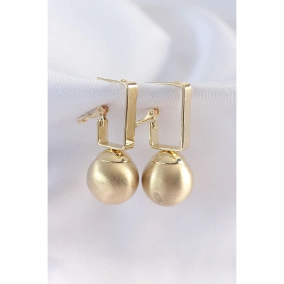 Pirinç Gold Renk Dikdörtgen Detay Oval Küpe