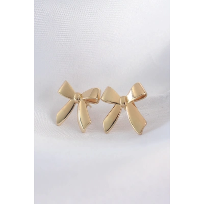 Pirinç Gold Renk Düz Plaka Fiyonk Küpe