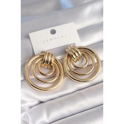 Pirinç Gold Renk Halka Model Kadın Küpe