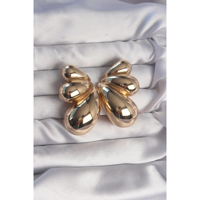 Pirinç Gold Renk İri Bombeli Kelebek Küpe