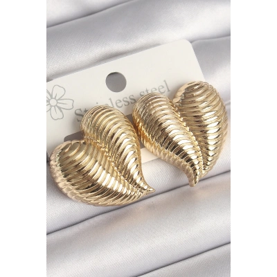 Pirinç Gold Renk İşlemeli Bomba Kalp Model Kadın Küpe