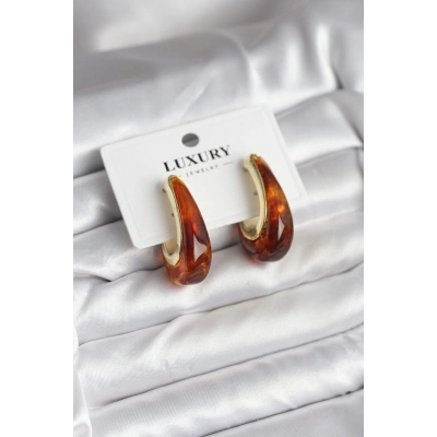 Pirinç Gold Renk Kahverengi Vintage Kadın Küpe