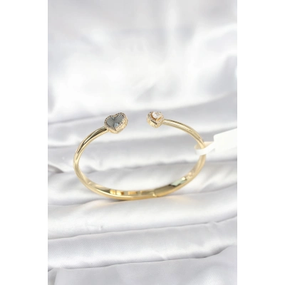 Pirinç Gold Renk Kalpli Model Kadın Kelepçe Bileklik