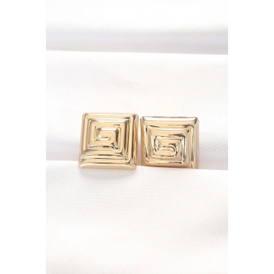 Pirinç Gold Renk Kare Form Küpe