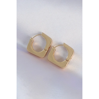 Pirinç Gold Renk Kare Küpe