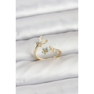 Pirinç Gold Renk Kelebek Model Kadın Yüzük