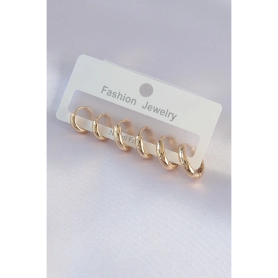 Pirinç Gold Renk Oval Küpe Seti