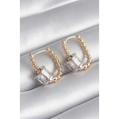 Pirinç Gold Renk Top Model Gümüş Renk Zirkon Taşlı Kadın Küpe