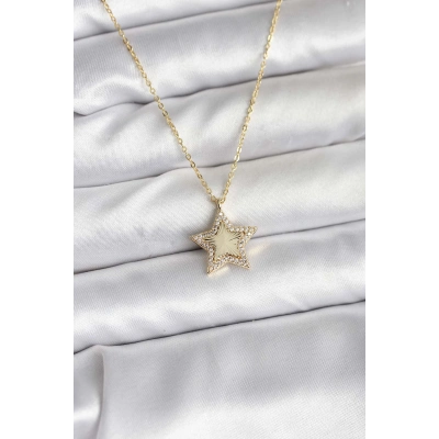Pirinç Gold Renk Zincirli Yıldızlı Model Kadın Kolye