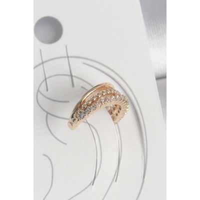 Pirinç Gold Renk Zirkon Taşlı 3Lü Sıralı Model Kadın Kıkırdak Küpe