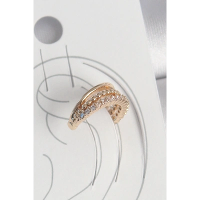 Pirinç Gold Renk Zirkon Taşlı 3Lü Sıralı Model Kadın Kıkırdak Küpe