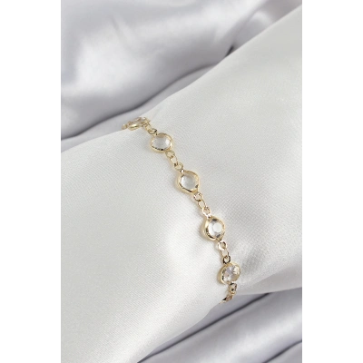 Pirinç Gold Renk Zirkon Taşlı Kadın Bileklik