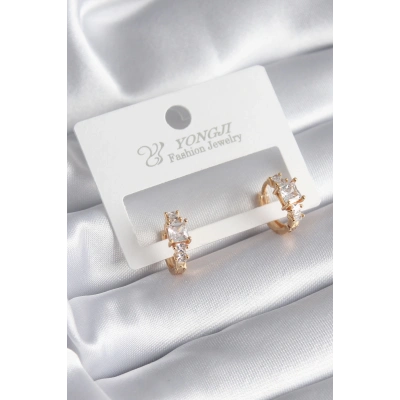 Pirinç Gold Renk Zirkon Taşlı Kadın Küpe