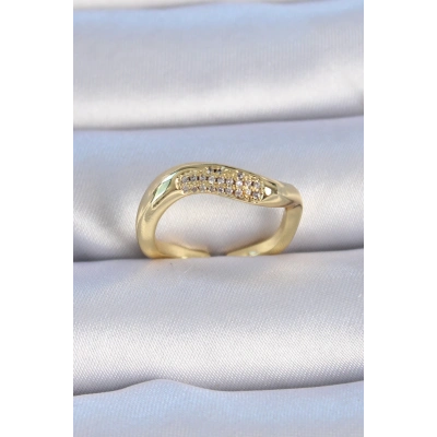 Pirinç Gold Renk Zirkon Taşlı Kadın Yüzük