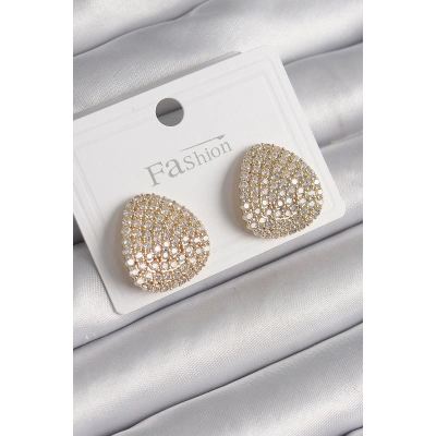 Pirinç Gold Renk Zirkon Taşlı Plaka Model Kadın Küpe