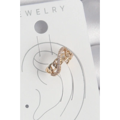 Pirinç Gold Renk Zirkon Taşlı Sonsuzluk Zincir Model Kadın Kıkırdak Küpe