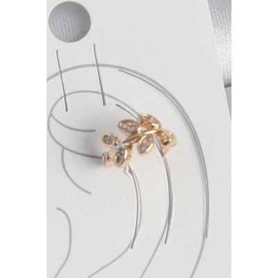 Pirinç Gold Renk Zirkon Taşlı Yaprak Model Kadın Kıkırdak Küpe