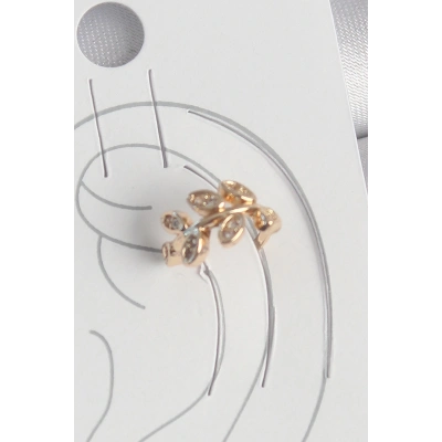 Pirinç Gold Renk Zirkon Taşlı Yaprak Model Kadın Kıkırdak Küpe