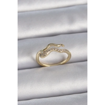 Pirinç Gold Renk Zirkon Taşlı Yılan Ayarlanabilir Model Kadın Yüzük