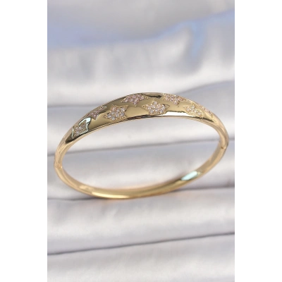 Pirinç Gold Renk Zirkon Taşlı Yıldız İşlemeli Kadın Kelepçe