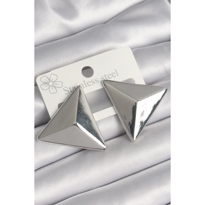 Pirinç Gümüş Renk 3D Üçgen Model Kadın Küpe