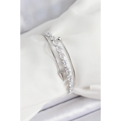 Pirinç Gümüş Renk Arpa Zirkon Taşlı Kadın Bileklik