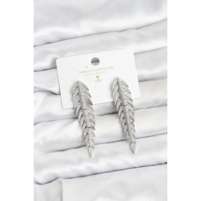 Pirinç Gümüş Renk Balık Sırtı Model Zirkon Taşlı Kadın Küpe