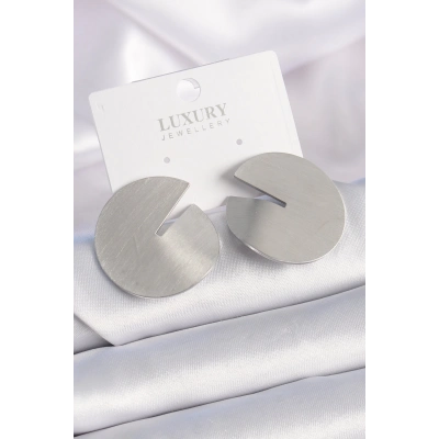 Pirinç Gümüş Renk Daire Plaka Model Kadın Küpe