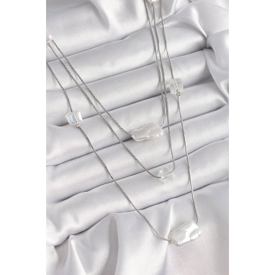 Pirinç Gümüş Renk Ezme İnci Model Çoklu Kadın Kolye