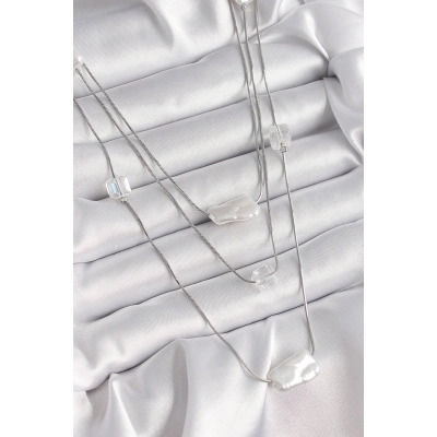 Pirinç Gümüş Renk Ezme İnci Model Çoklu Kadın Kolye