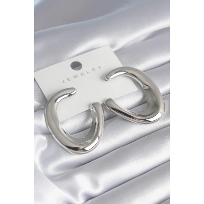 Pirinç Gümüş Renk Halka Model Kadın Küpe