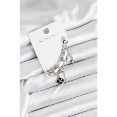 Pirinç Gümüş Renk Kadın Set Küpe