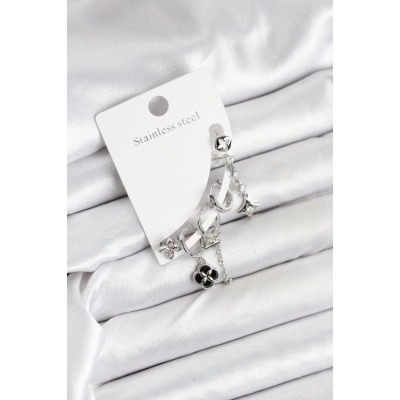 Pirinç Gümüş Renk Kadın Set Küpe