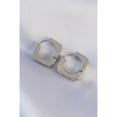 Pirinç Gümüş Renk Kare Küpe