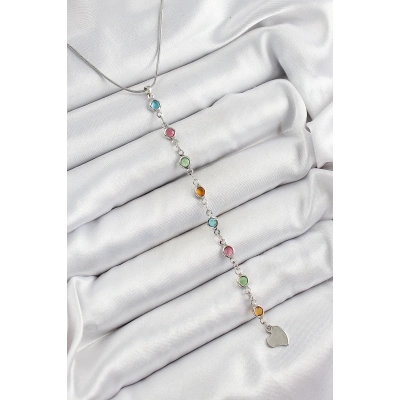 Pirinç Gümüş Renk Karışık Renk Zirkon Taşlı Y Kadın Kolye