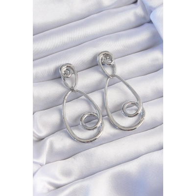 Pirinç Gümüş Renk Kıvrımlı Sallantılı Küpe