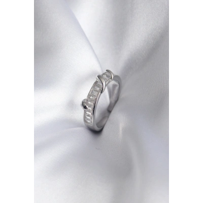 Pirinç Gümüş Renk Su Yolu Zirkon Taşlı Kadın Yüzük