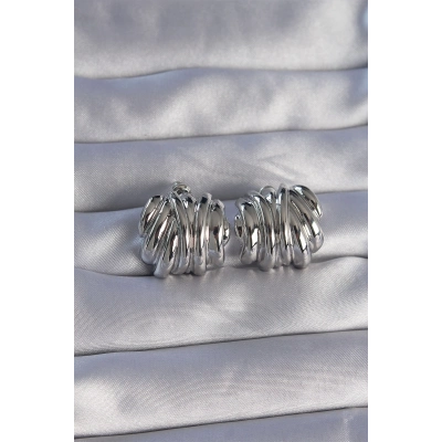 Pirinç Gümüş Renk Tırtıklı Bombe Model Küpe